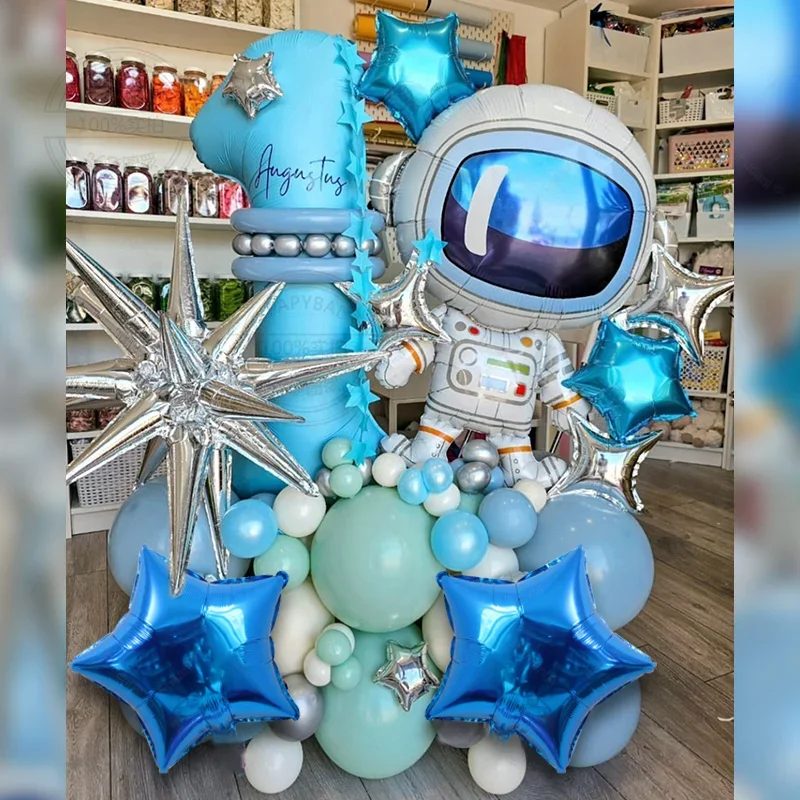 60 stücke Weltraum Astronaut Ballon Set 40 zoll blaue anzahl folie ball Junge kind geburtstag Party Baby dusche Geschlecht offenbarung dekor Image