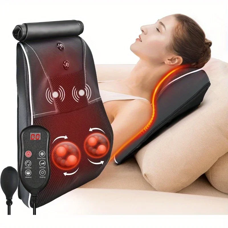 Jinkairui Elektrisches Shiatsu-Massagekissen, Nacken-Airbag, Traktion, Körpermassagegerät, Auto mit Heiz- und Vibrationsfunktion Image
