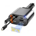NUOVO caricabatteria da auto retrattile 4 in 1 adattatore di ricarica rapida cavi retrattili tipo C/USB-i da 120 W e USB C/USB A per iPhone Samsung