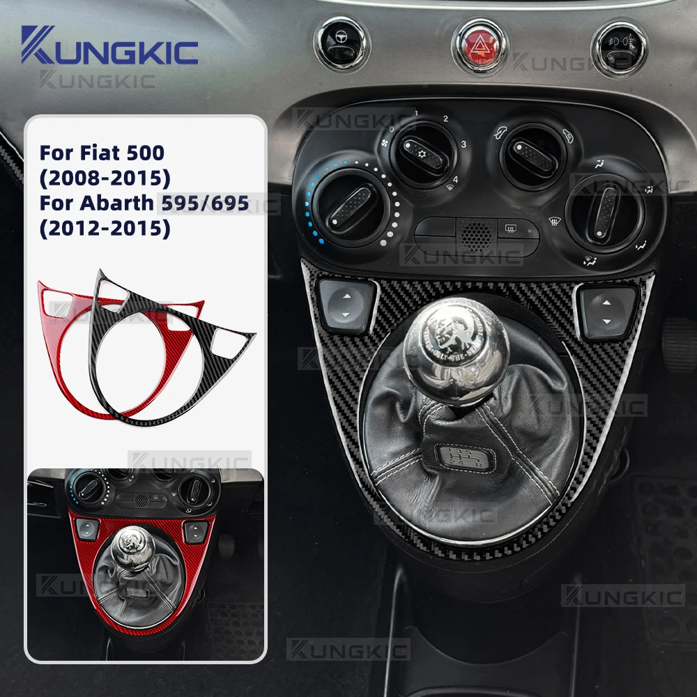 Autocollant en Fiber de carbone souple véritable, pour Abarth 595/695/Fiat 500C 2012 – 2015 pour Fiat 500 2008-2015 LHD RHD AT/MT, garniture de changement de vitesse de voiture
