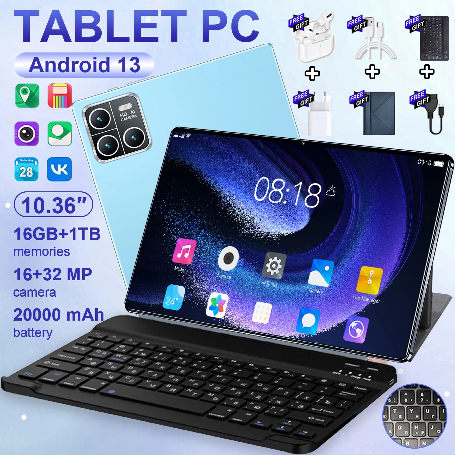 Nuovi Tablet 5G 2026 da 10.36 Pollici, Android 13.0, 16GB RAM, 1TB ROM, 20000mAh, 14 Core, Dual SIM, Wi-Fi, Type-C