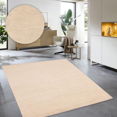 Wollteppich MY HOME "Gabbo Natur, Handweb Teppich, reine Wolle, handgewebt" Gr. 4, beige (sand), B:160cm H:14mm L:220cm, Wolle, Teppiche, reine Wolle, Uni,handgewebt, Wohnzimmer, Schlafzimmer, Esszimmer Image