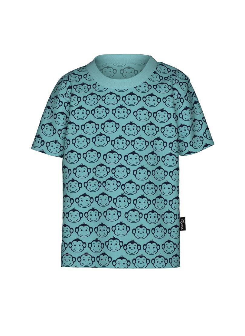T-Shirt TRIGEMA "TRIGEMA T-Shirt mit süßem Allover-Affen-Print", Kinder, Gr. 104, gletscher, 100% Baumwolle, Basic, Shirts Image
