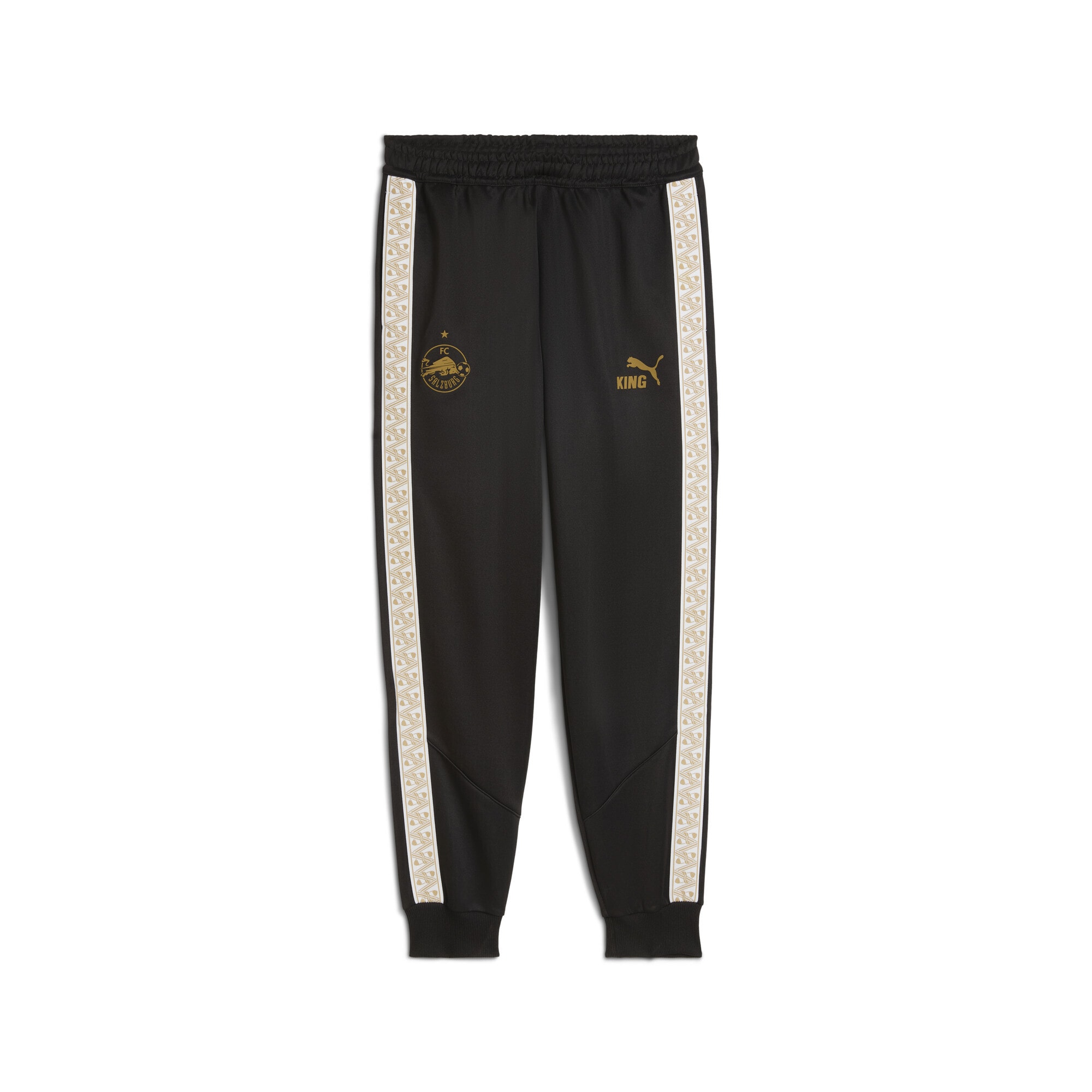 Sporthose PUMA "FC Red Bull Salzburg KING Anthem Hose Erwachsene", Damen, Gr. S, Normalgrößen, schwarz matte gold beige, Obermaterial: 37% Baumwolle, 63% Polyester; Taschenfutter: 100% Polyester; Rippe: 7% Elasthan, 93% Polyester; Besatz: 100%...