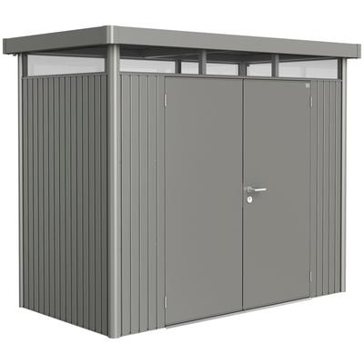 Gerätehaus BIOHORT "HIGHLINE Gr. H1, verschiedene Farben", silber (silber, metallic), Stahl, Gerätehäuser, stylisches Metall-Gartenhaus mit Flachdach Image