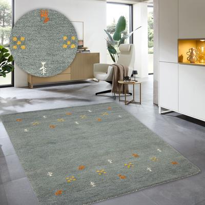 Wollteppich THEKO "Gabbeh Motiv, Handweb Teppich, Tiermotiv, reine Wolle, handgewebt" Gr. 4, blau (hellblau, grau), B:160cm H:14mm L:220cm, Wolle, Teppiche, reine Wolle, handgewebt, Wohnzimmer, Schlafzimmer, Esszimmer Image