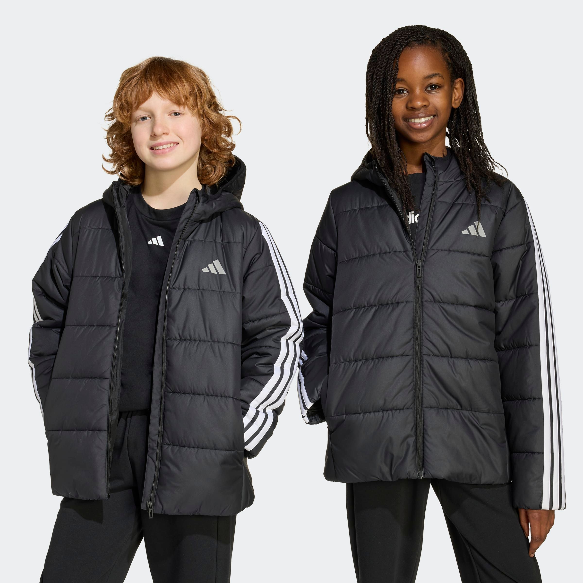 Winterjacke ADIDAS SPORTSWEAR "J ESS 3S JKT", Kinder, Gr. 164, schwarz, weiß, Obermaterial: 100% Polyester, Jacken Image