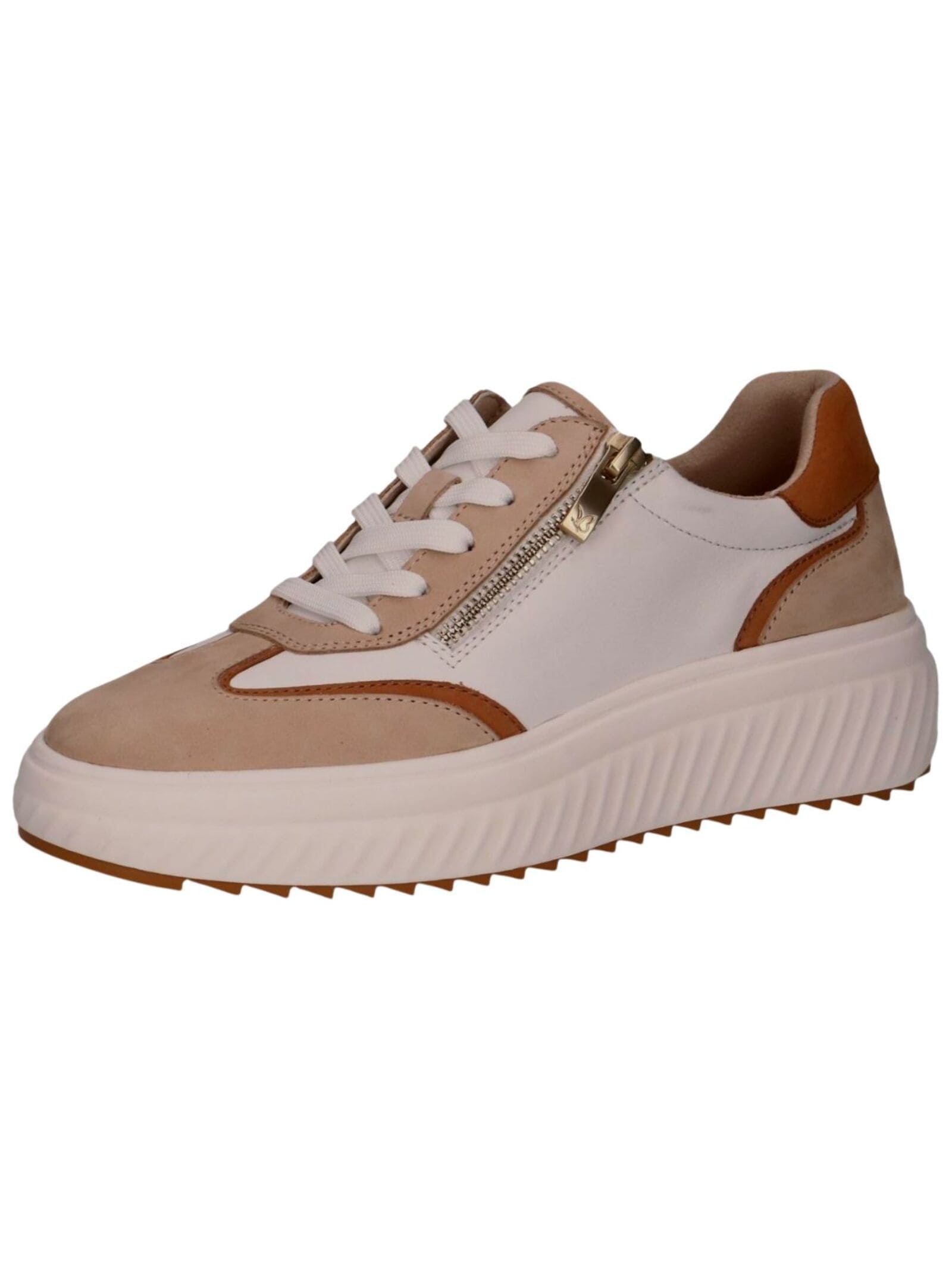 Plateausneaker CAPRICE "Caprice Sneaker Leder", Damen, Gr. 37, weiß, beige, Leder, Schuhe Plateausneaker