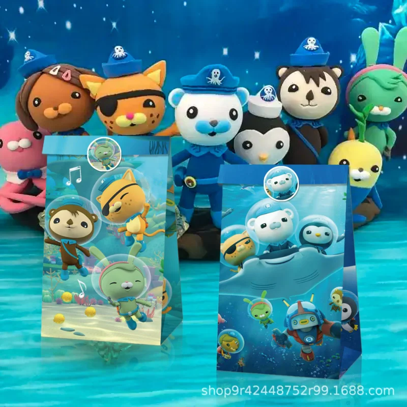 12pcs Octonauts Gift Bags Anime cartoon Children Birthday Party Candy Bag Kraft Paper Packaging Boxes Treat Bag Supplies Gift