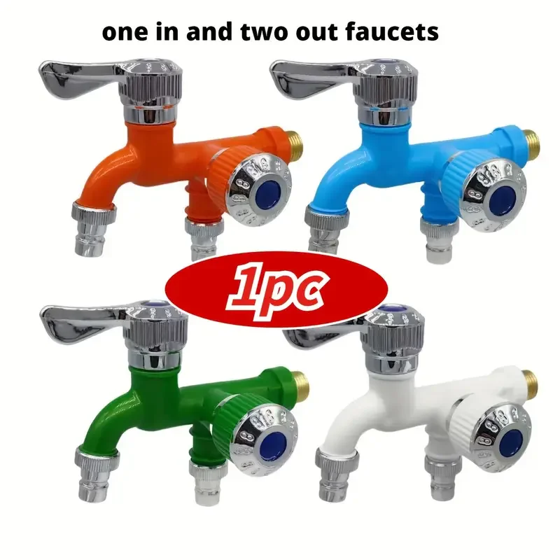 Multifunctional Plastic Washing Machine Faucet with One Inlet and Two Outlets, Quick Open Design for Balcony, Bathroom, Mop Use