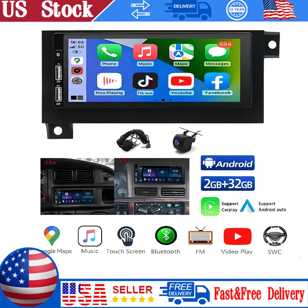 Quality 6.8" Android 13 Carplay Car Stereo Radio GPS WIFI 2Din Multimedia 2GB+32GB For 1994–2002 Dodge Ram 1500 2500 3500