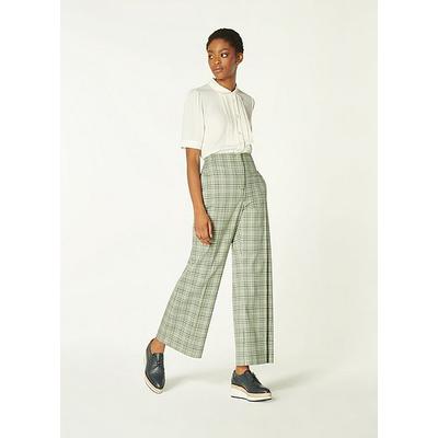 Faye Green Check Cotton-Blend Kick Flare Trousers, Green