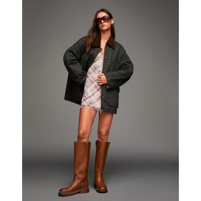 Bershka Jacket With Contrast Collar Women L Khaki