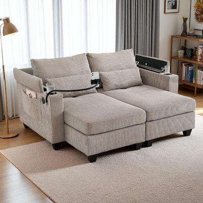 Convertible Chaise Lounge Loveseat with USB Ports, Cup Holders, Storage & Phone Mount