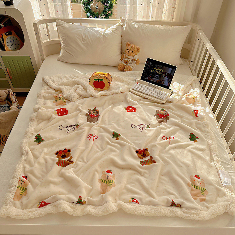 Christmas Fleece Blanket, Thick Sherpa Throw Blanket for Sofa Couch, Soft Cartoon Flannel Blanket, Cozy Nap Blanket, Multi-Purpose Holiday Gift Blanket