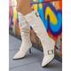 Women's Boots Slouchy Boots Daily Knee High Boots Buckle Stiletto Pointed Toe Fashion Faux Leather Loafer Black White Khaki
