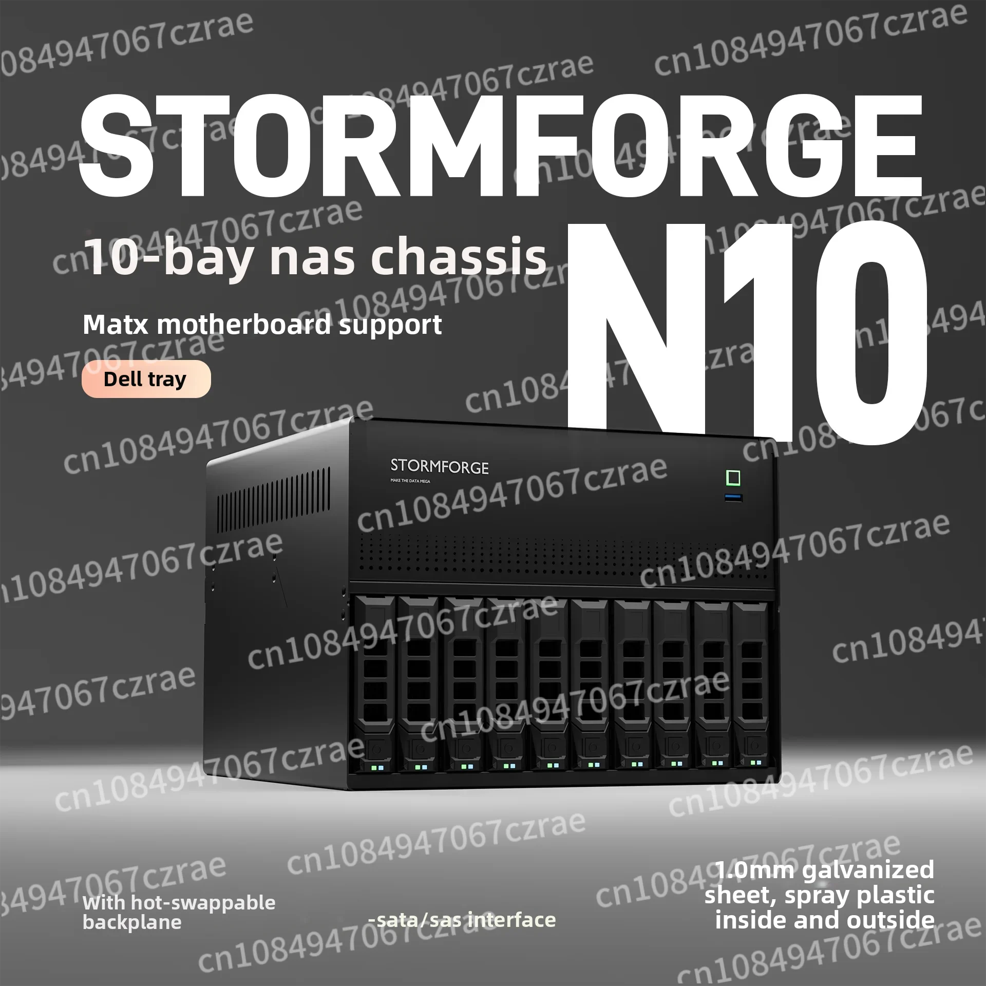 N10 NAS-Gehäuse 10 + 2 Festplattenslots MAITX-Mainboard Schwarz-Gruppe, Flying Bull PCI-E 1U Netzteil (Tray nicht enthalten) Image