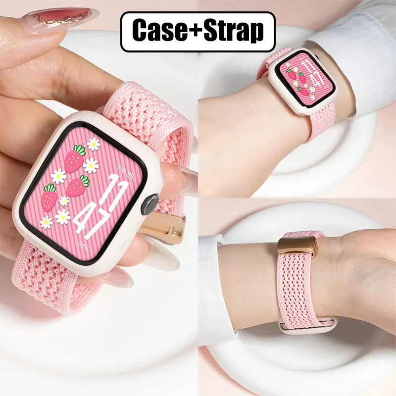 Candy Silikonhülle + Armband für Apple Watch Bands 46 mm 49 mm 44 mm 42 mm 41 mm 40 mm 38 mm SE 10 9 6 5 Ultra 2 Nylonarmband iwatch + Hülle Image