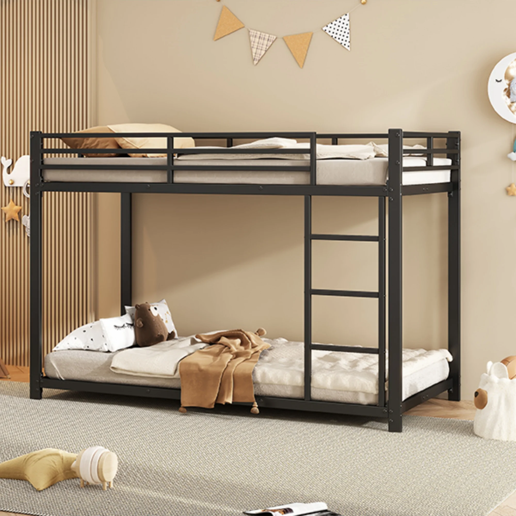 Etagenbett 90x200cm, Metall Bett Für Kinder, Hohe Sicherheitsleisten, Belastbarkeit 120kg Image