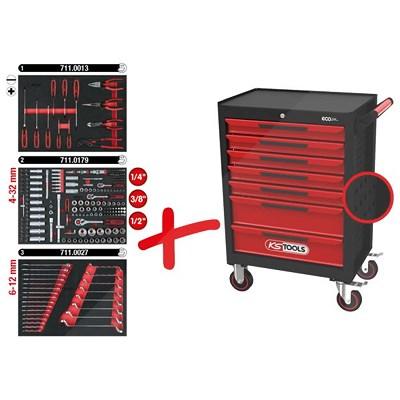 Ks Tools ECOline Werkzeugwagen, 7 Schubladen und 215 Premium-Werkzeugen [Hersteller-Nr. 897.7215] Image