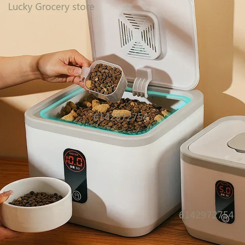 Conteneur de stockage de nourriture pour chien, seau de nourriture sèche pour chat, boîte de nourriture pour chien avec couvercle, boîte de riz anti-insectes et étanche à l'humidité, pot scellé pour