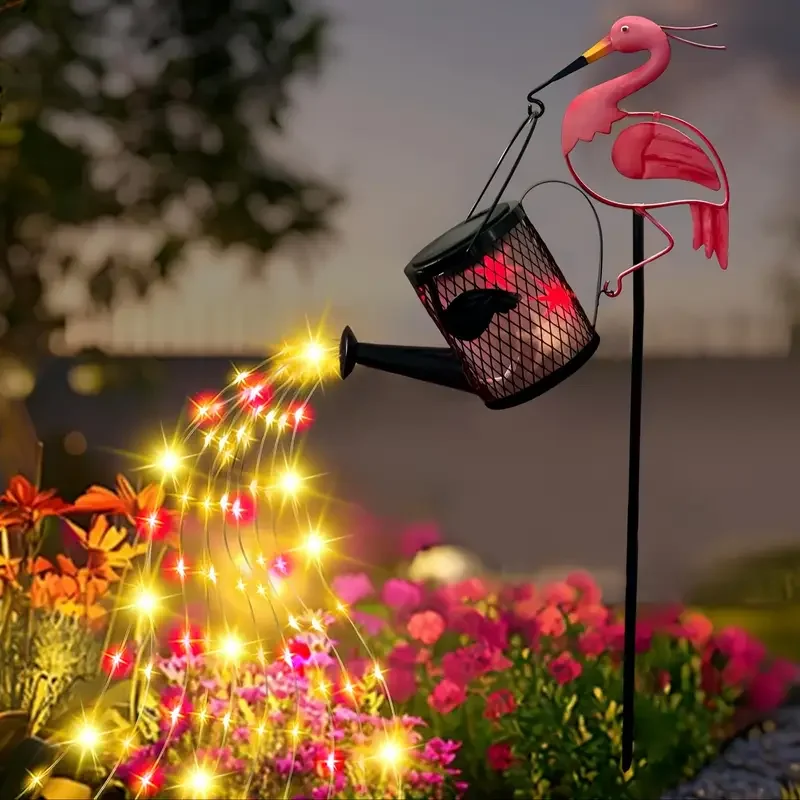 Solar Flamingo Bewässerung Wasserkocher Lichter Im Freien Wasserdichte LED Hängen Solar Flamingo Fee Lampe für Garten Rasen Weihnachten Dekor Image