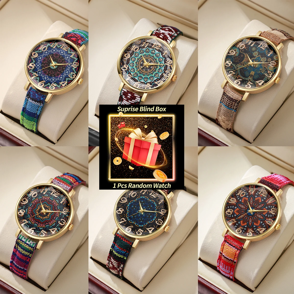 1PC Überraschung Mystery Uhr Blind Box-Mode Frauen Lederband Quarzuhr Vintage Arabisch Uhren Reloj Mujer (Ohne Box) Image