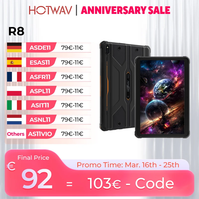 HOTWAV R8 Robustes Tablet 10,1'' HD+ Display 10800mAh Massiver Akku Pad Android 14 OS Octa-Core 4GB 128GB Tablet PC Global Image