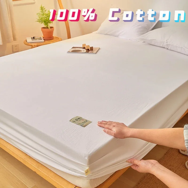 Matratzenbezüge aus 100 % Baumwolle, luftdurchlässig, Anti-Pull-Spannbettlaken, kein Kissenbezug, elastische Bänder, rutschfest, für Einzelbett, Queen-Size-Bett Image