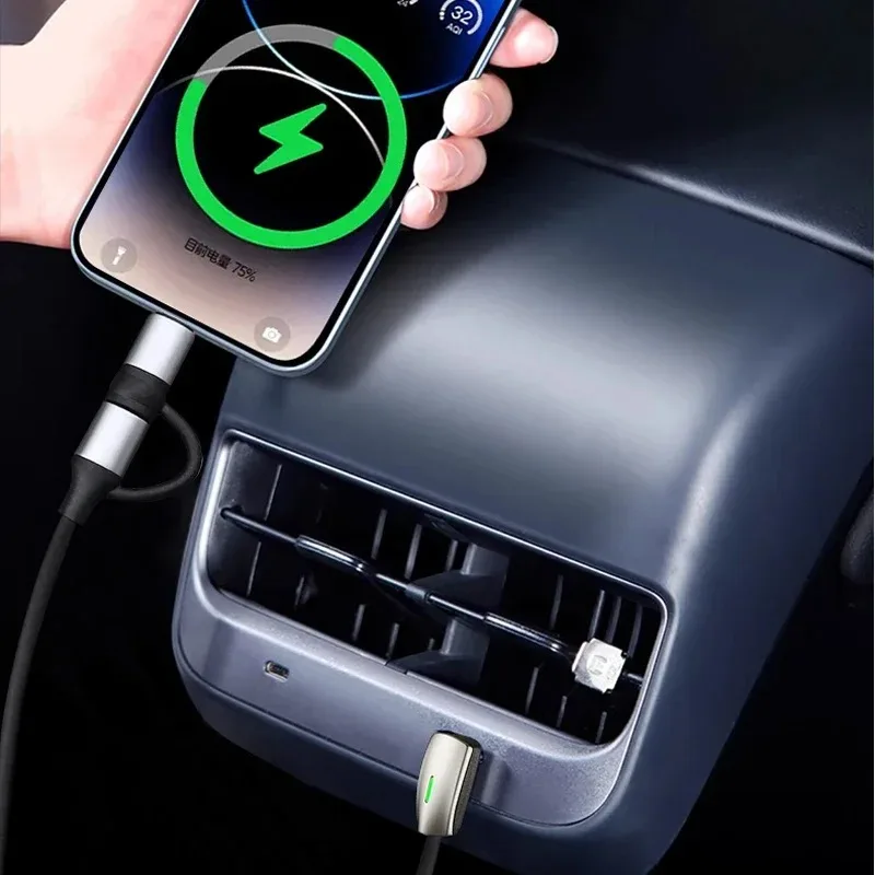 USB-Typ-C-Schnellladekabel für Tesla Model 3, Modell Y, 60 W, Typ C, 27 W, Lightning-Telefon-Ladekabel, flüssiges Silikon, Upgrade Image