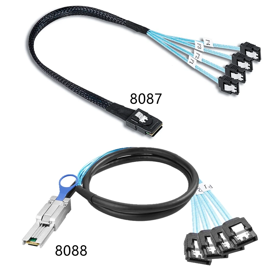 Mini SAS SFF-8088 auf 4 SATA 7Pin Kabelverriegelung Externer SFF8088 8087 26-poliger auf 4 SATA-Festplatten-Splitter Ziel-/Backplane-Konverter Image
