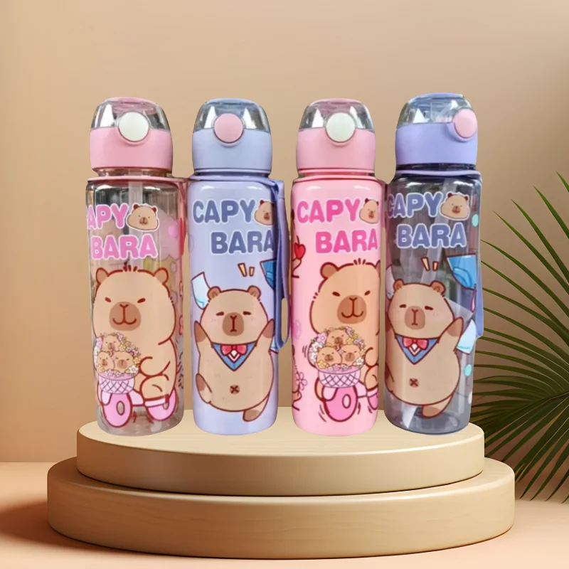 700 ml Capybara süße Wasserflasche, große Kapazität, Sportwasserflasche mit Strohhalm und Griff, Kawaii-Wasserbecher für Outdoor-Aktivitäten Image