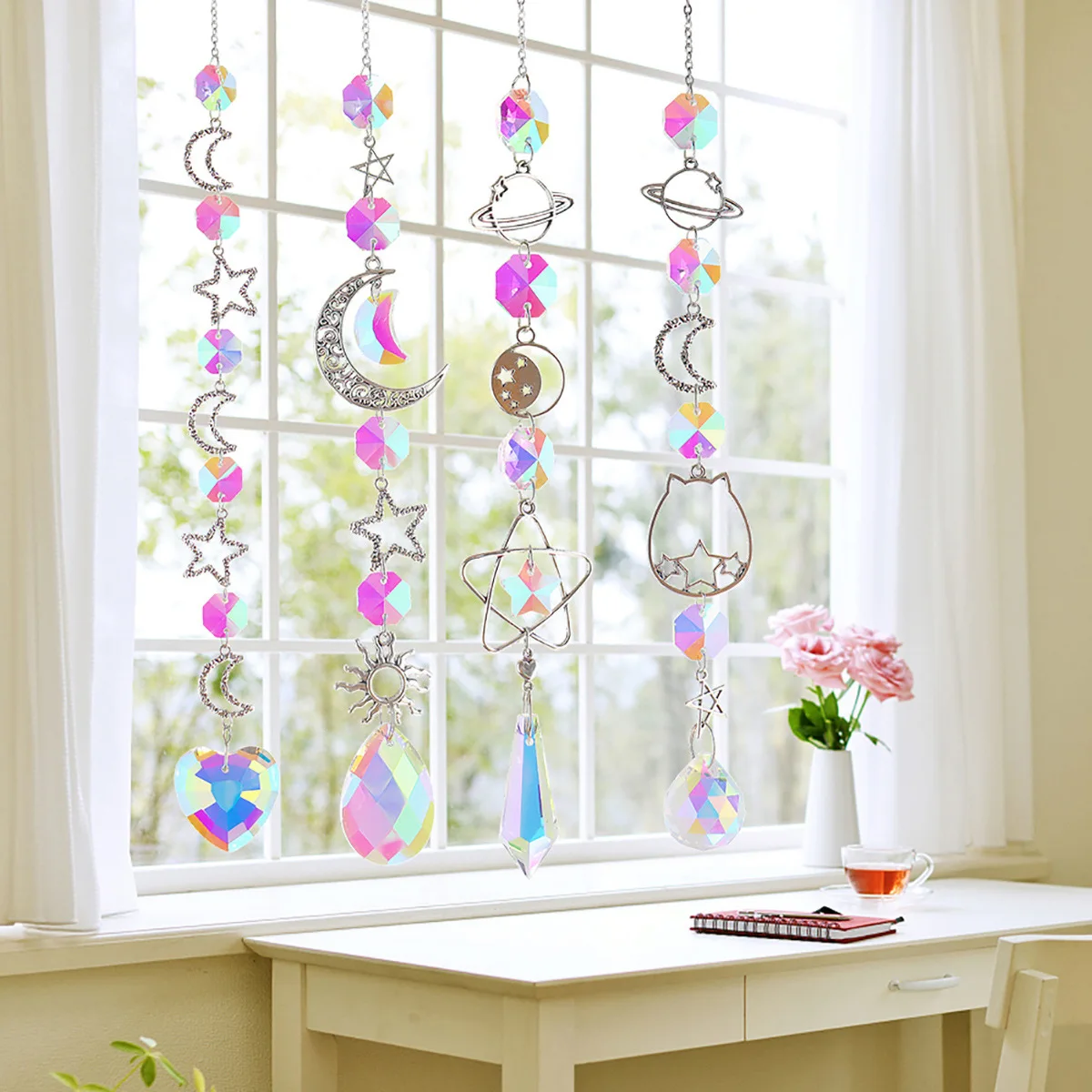 Carillon éolien en cristal arc-en-ciel, attrape-soleil, pendentif attrape-rêves, décoration de jardin de maison, carillon éolien, vacances, Festival, décoration de maison