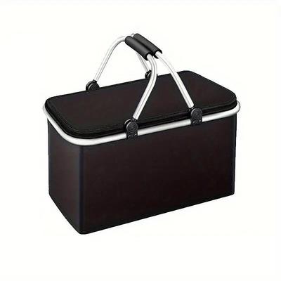 Durable Oxford Fabric Portable Cooler Bag with Handles – Black Insulated Lunch Bag for Picnic, Camping Outdoor Gatherings, Food-Safe, Keeps Drinks Cold, Stylish Sturdy Kitchen Essential