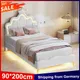 Anajqaqia Letto imbottito per ragazze 90x200 cm, letto per bambini con testiera LED regolabile, letto Princess Crown, pelle PU, bianco