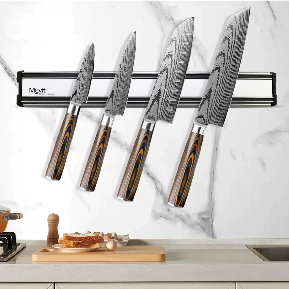Kitchen Wall Mounted Magnetic Knife Holder Absorbent Simple Multifunctional Shelf Strip Kitchen Accessories Organizer