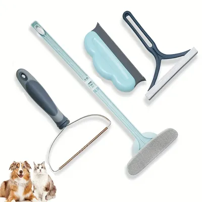 4pcs Pet Hair Remover, Lint Cleaner, Carpet Scraper, Fuzz Roller Brush