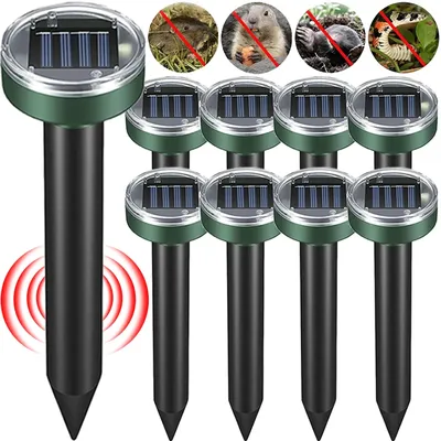1/8pcs Mole Repellents Solar Powered Ultrasonic Mouse Snake Pest Repeller Waterproof Sonic Repellers for Outdoor Garden Farm