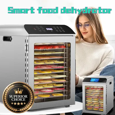 12 Tray Food Dehydrator 800W Commercial Stainless Steel Low-noise Multi Functional Intelligent Fruit Vegetable and Herb Dryer
