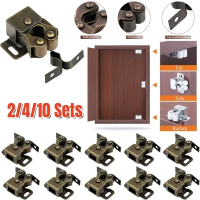 2/4/10 Sets Press Wardrobe Door Buckle Cabinet Latches Double Roller Catch Hardware for Furniture,Cupboard,Drawers,Closet Door