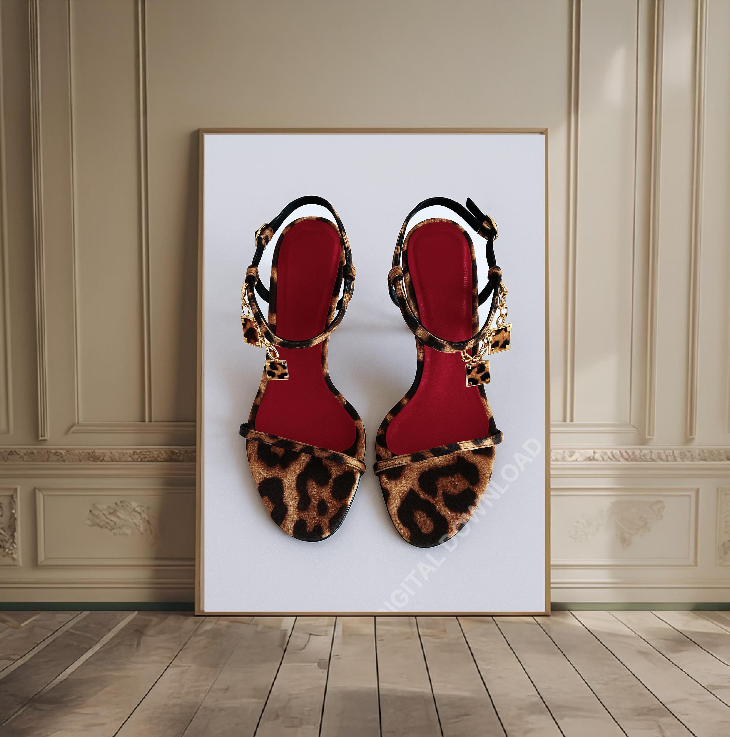 Poster con tacchi a spillo, estetica di lusso, poster di moda, stampa animalier con tacchi a spillo leopardati, arredamento Hypebeast Y2k, arte di des