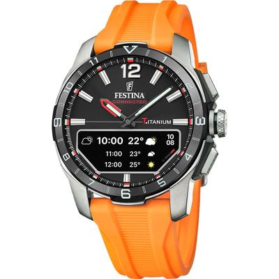 Smartwatch FESTINA "Connected D", orange (orange, schwarz), Smartwatches, Quarzuhr, Armbanduhr, Herrenuhr, Schrittzähler, Weltzeit, Stoppfunkt.