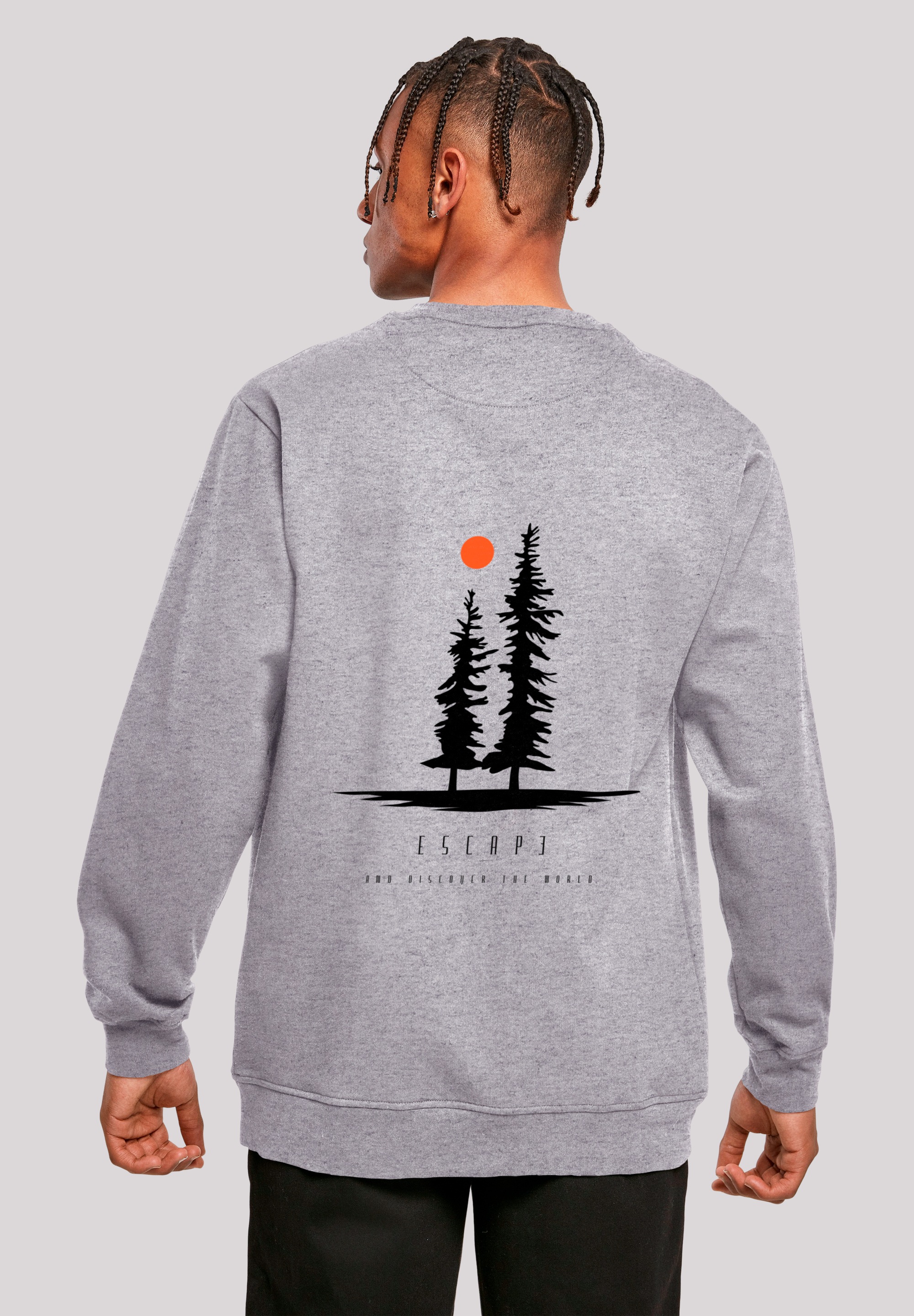 Sweatshirt F4NT4STIC "Escape Discover the World Pinetree", Herren, Gr. S, grau (erdgrau), Obermaterial: 50% Baumwolle, 50% Polyester, regular fit, Rundhals, ohne Bündchen, Sweatshirts, Discover the World Image