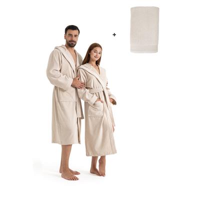 Unisex-Bademantel OTTO HOME "Fenya, 330 g/m², ideal für Sauna & Spa, Hotelbademantel, Morgenmantel" Gr. XXXL, beige, XXXL, Veloursfrottier, Hausmäntel, Reißverschlusstaschen, weich mit GRATIS-Zugabe: 1x Duschtuch 70x140 cm Image
