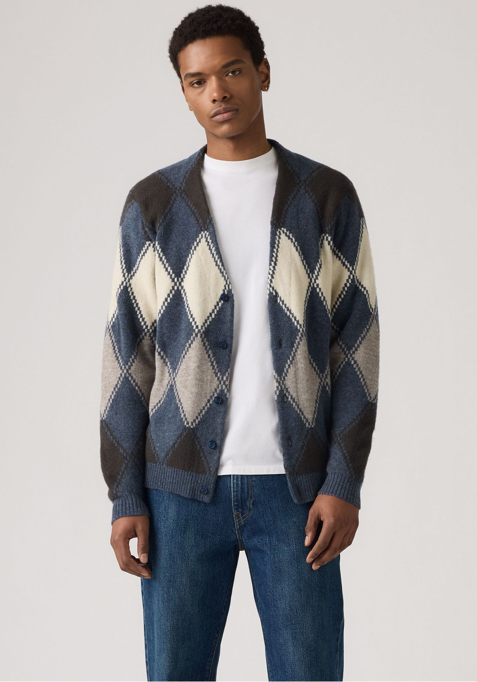 Strickjacke LEVI'S, Herren, Gr. S, jaime geo argyle vin, Strick, Obermaterial: 51% Polyacryl, 36% Polyester, 7% Wolle, 6% sonstige Fasern, Rautenmuster, bequem normal, V-Ausschnitt, Bündchen, Strickjacken Strickjacke, Legere Passform, pflegeleichter...