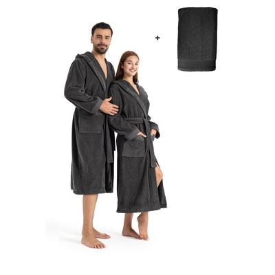 Unisex-Bademantel OTTO HOME "Fenya, 330 g/m², ideal für Sauna & Spa, Hotelbademantel, Morgenmantel" Gr. XXL, grau (anthrazit), XXL, Veloursfrottier, Hausmäntel, Reißverschlusstaschen, weich mit GRATIS-Zugabe: 1x Duschtuch 70x140 cm Image