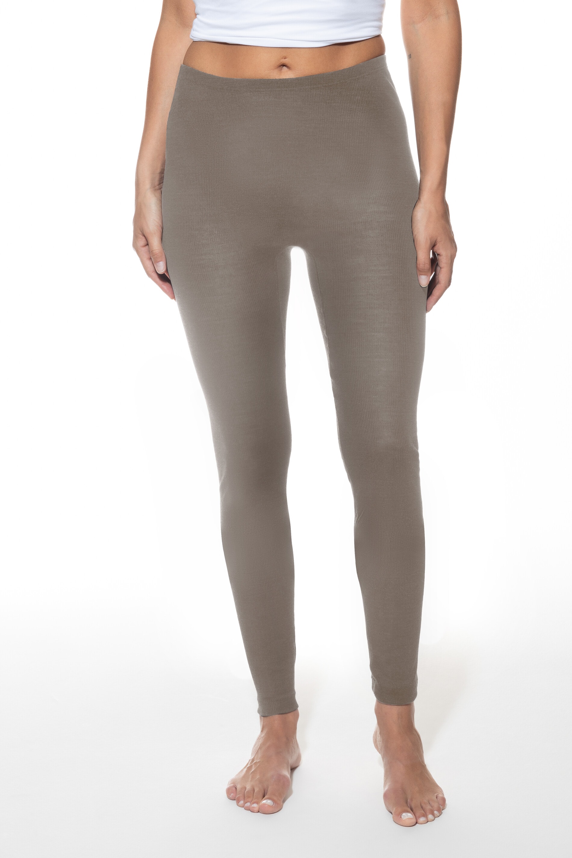 Leggings MEY "Wool Love", Damen, Gr. S/M, N-Gr, beige (deep taupe), Strick, Obermaterial: 70% Schurwolle, 30% Seide, lang, Hosen Leggings, Merinowoll-Anteil, leichter Glanz