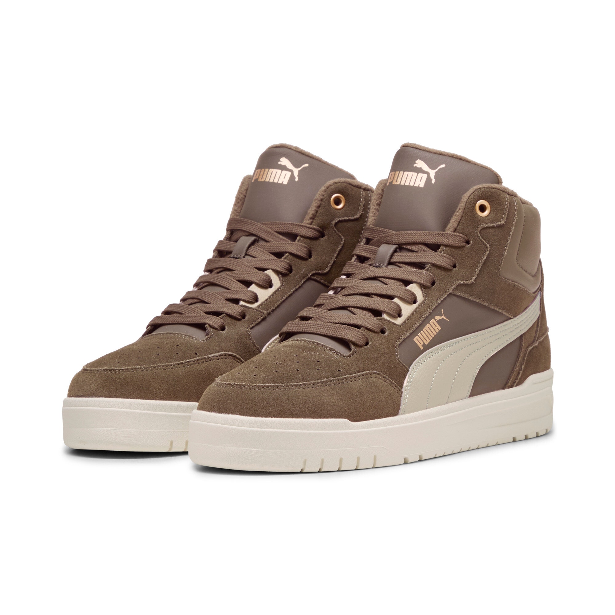 Sneaker PUMA "SHUFFLE DOWNTOWN MID WTR", Gr. 42, gold (flat bronze, desert dust, puma gold), Leder, Schuhe