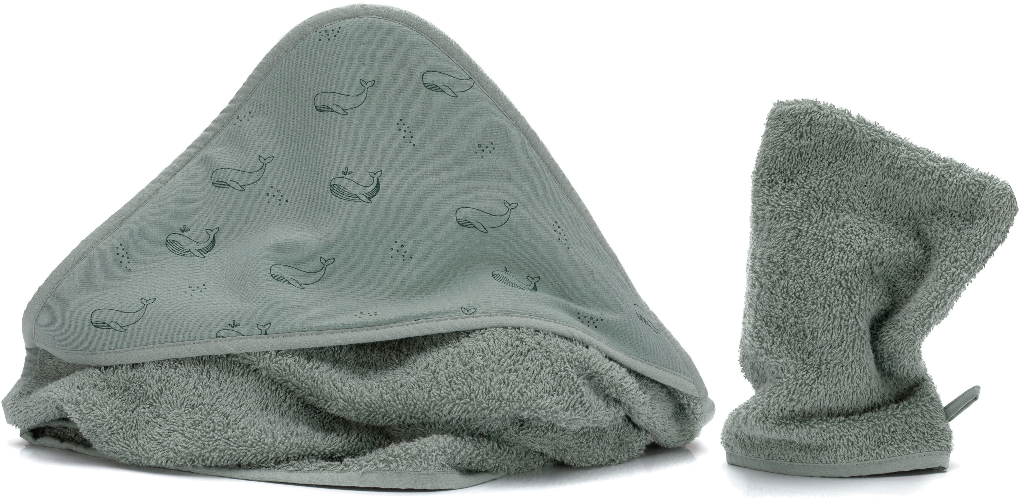 Kapuzenhandtuch FILLIKID "Kapuzenbadetuch mit Waschhandschuh", Baby, Gr. B/L: 100cmx100cm, 2 Stk., Wale, Frottee, wal, Frottee, Frottee, gemustert, Handtücher