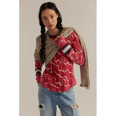 We The Free Blissful Layering Tee at Free People in We Ribbon Cherry Combo, Size: Medium